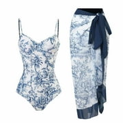 Ersazi High Waisted Bikini Sets for Women Women's Swimwear One-Piece Swimsuit Bikini Lace Up Swimsuit Long Skirt Chiffon Two-Piece Set In Clearance Womens Swimsuits 2 Piece Navy L